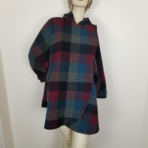 Vintage wool blend plaid hooded dolman Jacket